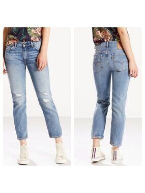 Levi’s 505C Cropped Straight Distressed Orange Tab Jeans - 26"